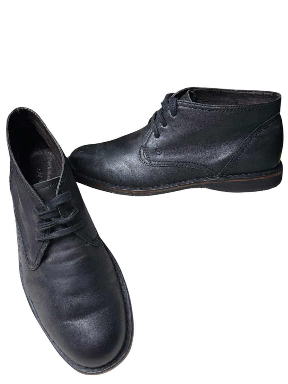 John Varvatos. USA, Portland Antiqued  Black Leather Chukka Boots